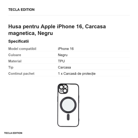 Husa Color Chrome Mag pentru Apple iPhone 16, Carcasa magnetica, Negru [2]