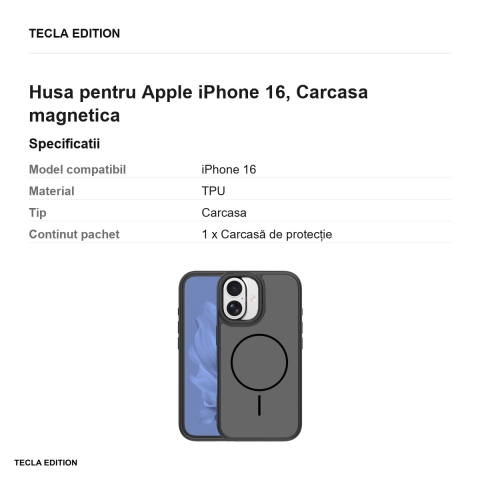 Husa Frame Thin Mag pentru Apple iPhone 16, Carcasa magnetica, Negru [2]