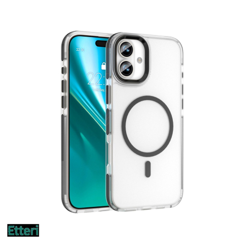 Huse si protectii smartphone - Husa Etteri Icy Mag pentru Apple iPhone 16, Carcasa magnetica, Negru