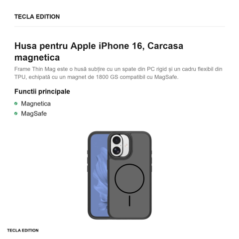 Husa Frame Thin Mag pentru Apple iPhone 16, Carcasa magnetica, Negru [1]