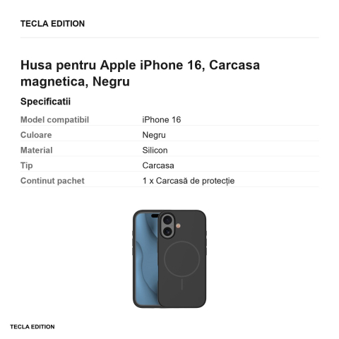Husa Silicone Thin Mag pentru Apple iPhone 16, Carcasa magnetica, Negru [2]