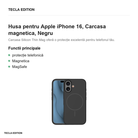 Husa Silicone Thin Mag pentru Apple iPhone 16, Carcasa magnetica, Negru [1]