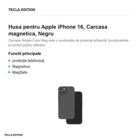Husa Simple Color Mag pentru Apple iPhone 16, Carcasa magnetica, Negru [1]