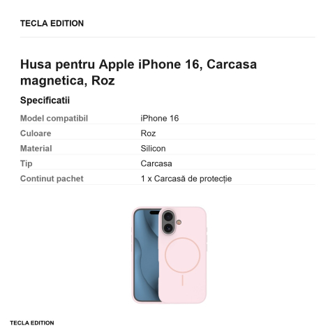 Husa Silicone Thin Mag pentru Apple iPhone 16, Carcasa magnetica, Roz [2]
