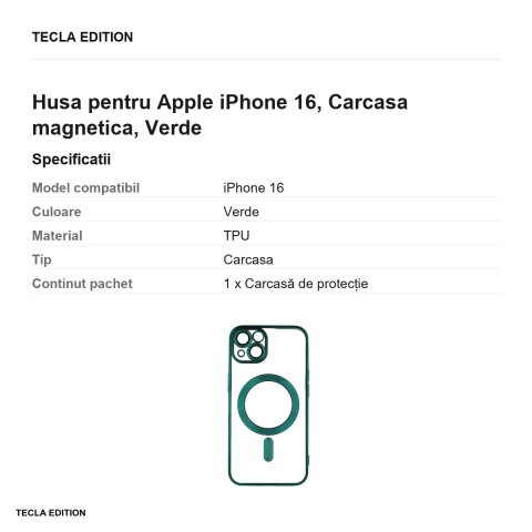 Husa Color Chrome Mag pentru Apple iPhone 16, Carcasa magnetica, Verde [2]
