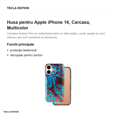 Husa Animal Print Chameleon pentru Apple iPhone 16, Carcasa, Multicolor [1]