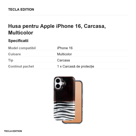Husa Animal Print Okapi pentru Apple iPhone 16, Carcasa, Multicolor [2]