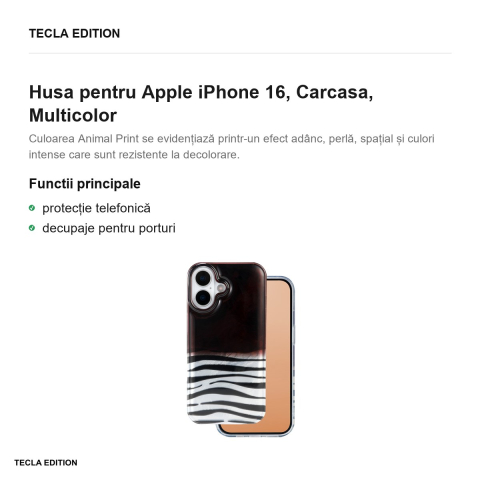 Husa Animal Print Okapi pentru Apple iPhone 16, Carcasa, Multicolor [1]