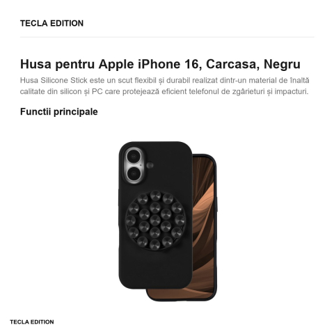 Husa Silicone Stick pentru Apple iPhone 16, Carcasa, Negru [1]