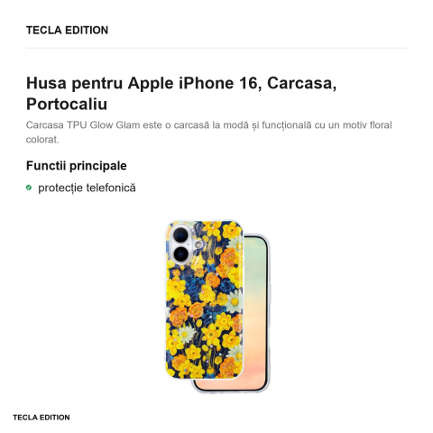 Husa Glow Glam pentru Apple iPhone 16, Carcasa, Portocaliu [1]