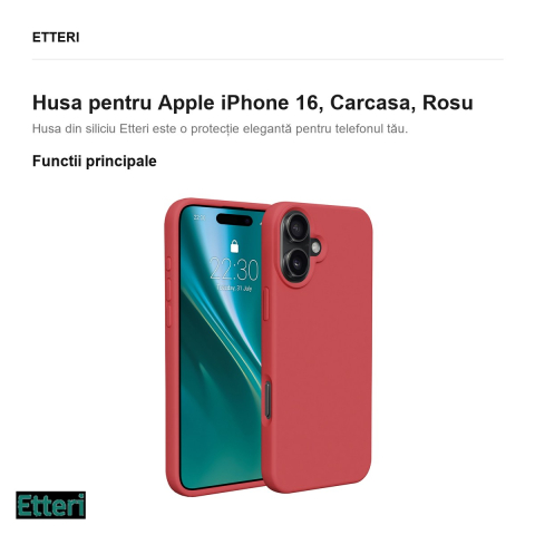 Husa Etteri Silicone raspberry pentru Apple iPhone 16, Carcasa, Rosu [1]