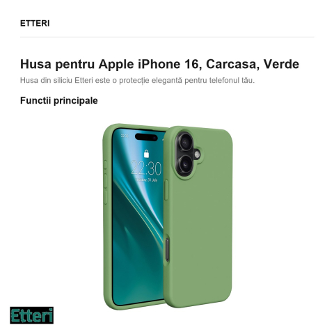 Husa Etteri Silicone pentru Apple iPhone 16, Carcasa, Verde [1]