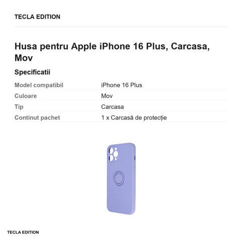Husa Finger Grip pentru Apple iPhone 16 Plus, Carcasa magnetica, Mov [2]