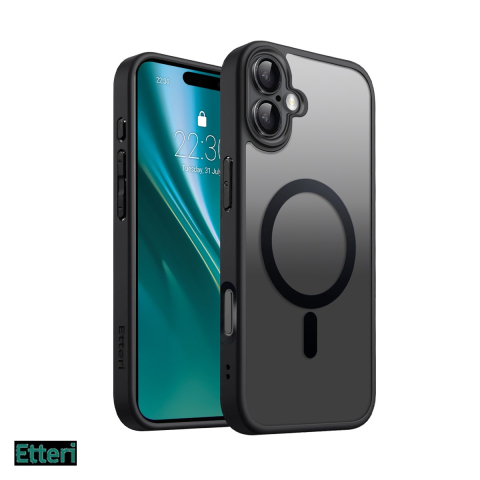 Huse si protectii smartphone - Husa Etteri Matt Mag pentru Apple iPhone 16 Plus, Carcasa magnetica, Negru