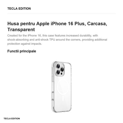 Husa Wiwu Hybrid Ultra Hcc- pentru Apple iPhone 16 Plus, Carcasa, Transparent [1]