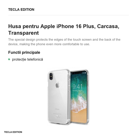Husa Mercury Clear Jelly pentru Apple iPhone 16 Plus, Carcasa, Transparent [1]