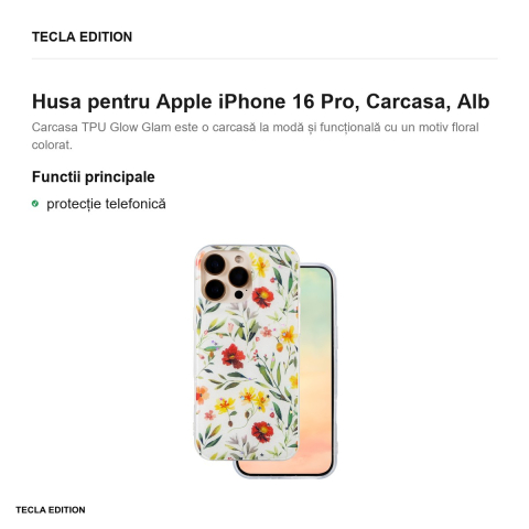 Husa Glow Glam pentru Apple iPhone 16 Pro, Carcasa, Alb [1]
