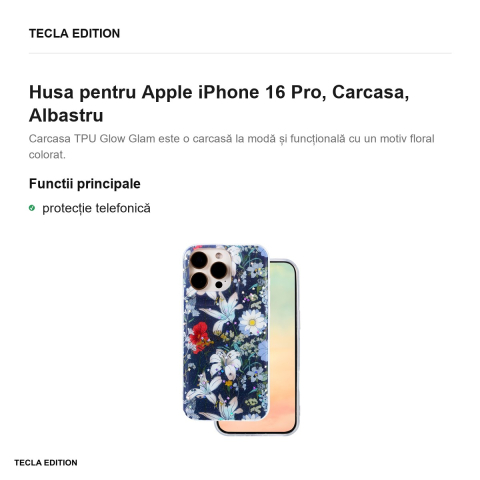 Husa Glow Glam pentru Apple iPhone 16 Pro, Carcasa, Albastru [1]