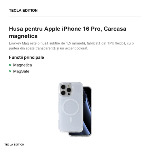 Husa Lowkey Mag pentru Apple iPhone 16 Pro, Carcasa magnetica, Alb [1]
