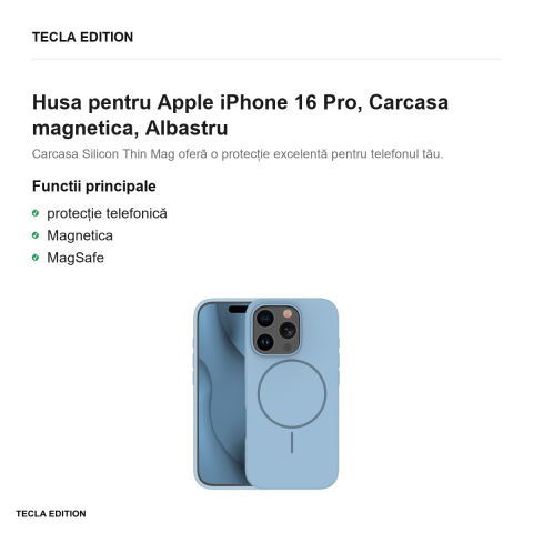 Husa Silicone Thin Mag pentru Apple iPhone 16 Pro, Carcasa magnetica, Albastru [1]