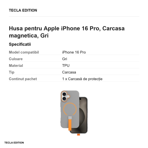 Husa Loop Thin Mag pentru Apple iPhone 16 Pro, Carcasa magnetica, Gri [2]