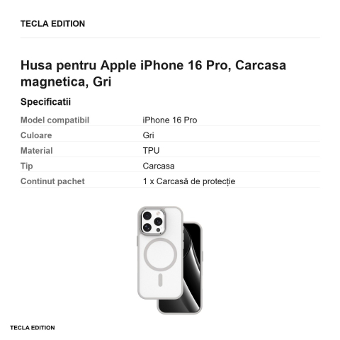 Husa Frozen Mag pentru Apple iPhone 16 Pro, Carcasa magnetica, Gri [2]