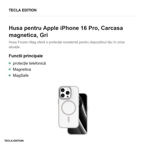 Husa Frozen Mag pentru Apple iPhone 16 Pro, Carcasa magnetica, Gri [1]