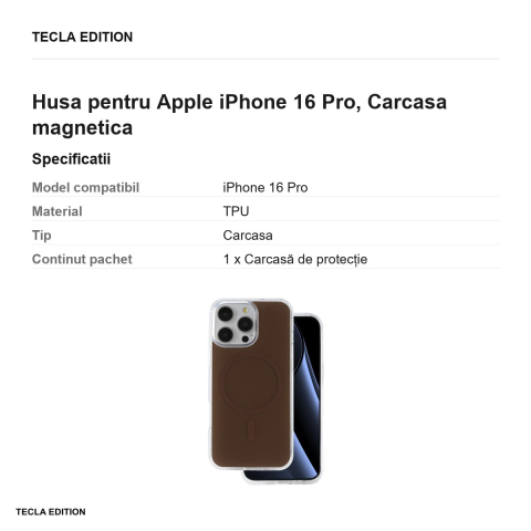 Husa Lowkey Mag pentru Apple iPhone 16 Pro, Carcasa magnetica, Maro [2]
