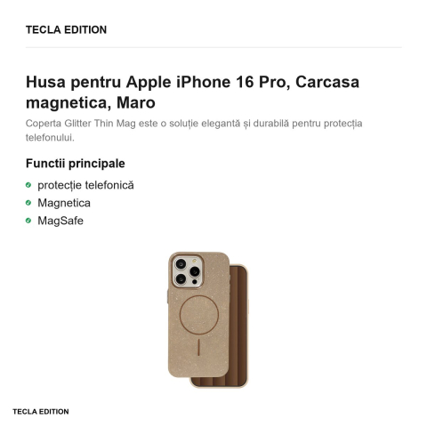 Husa Glitter Thin Mag pentru Apple iPhone 16 Pro, Carcasa magnetica, Maro [1]