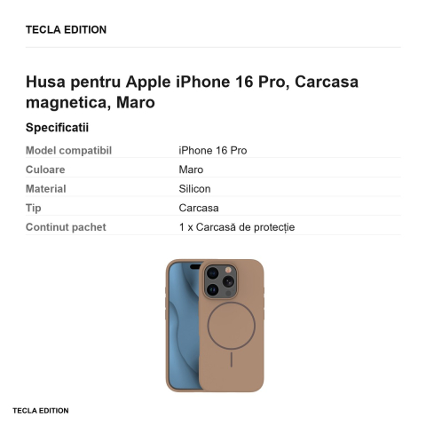 Husa Silicone Thin Mag pentru Apple iPhone 16 Pro, Carcasa magnetica, Maro [2]
