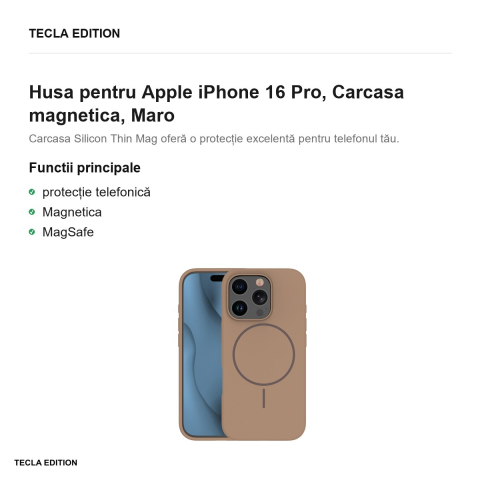 Husa Silicone Thin Mag pentru Apple iPhone 16 Pro, Carcasa magnetica, Maro [1]