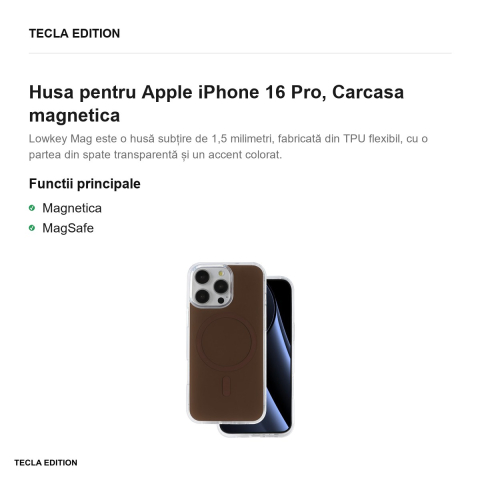 Husa Lowkey Mag pentru Apple iPhone 16 Pro, Carcasa magnetica, Maro [1]
