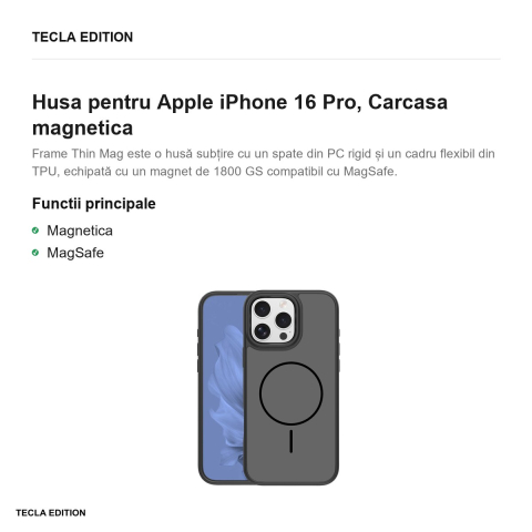 Husa Frame Thin Mag pentru Apple iPhone 16 Pro, Carcasa magnetica, Negru [1]