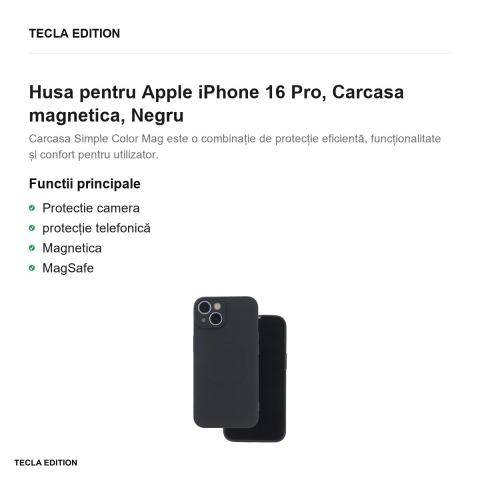 Husa Simple Color Mag pentru Apple iPhone 16 Pro, Carcasa magnetica, Negru [1]