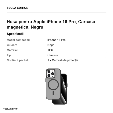 Husa Frozen Mag pentru Apple iPhone 16 Pro, Carcasa magnetica, Negru [2]
