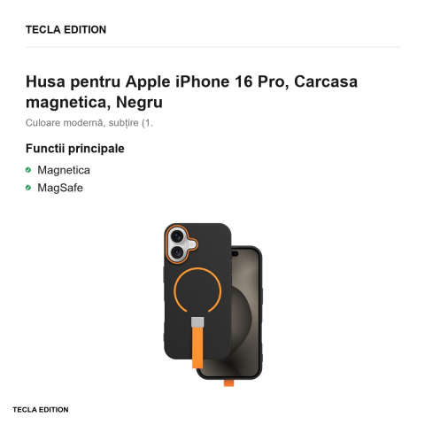 Husa Loop Thin Mag pentru Apple iPhone 16 Pro, Carcasa magnetica, Negru [1]