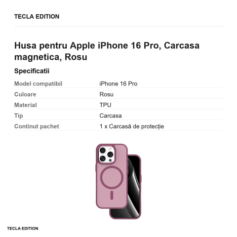 Husa Frozen Mag pentru Apple iPhone 16 Pro, Carcasa magnetica, Rosu [2]