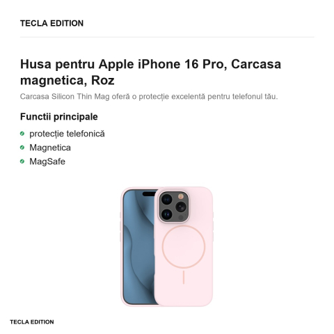 Husa Silicone Thin Mag pentru Apple iPhone 16 Pro, Carcasa magnetica, Roz [1]