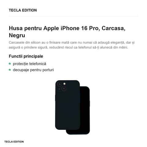 Husa Silicon pentru Apple iPhone 16 Pro, Carcasa, Negru [1]