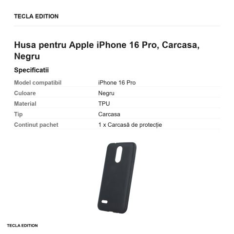Husa Matt TPU pentru Apple iPhone 16 Pro, Carcasa, Negru [2]