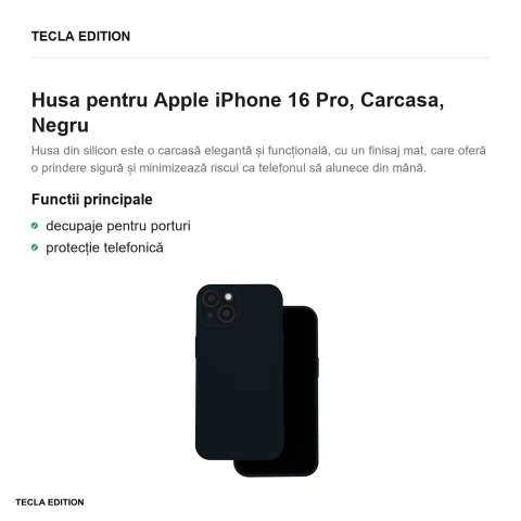 Husa Silicon Box pentru Apple iPhone 16 Pro, Carcasa, Negru [1]