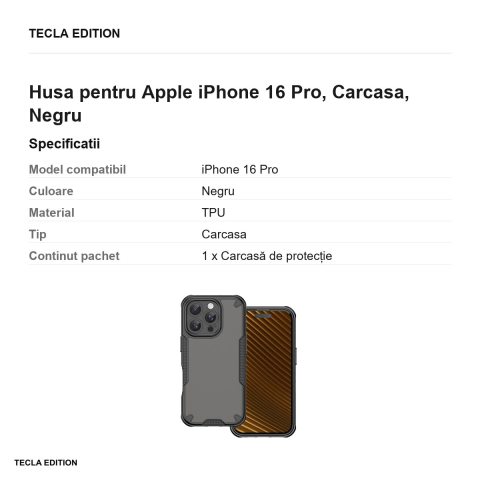 Husa Defender Matt pentru Apple iPhone 16 Pro, Carcasa, Negru [2]
