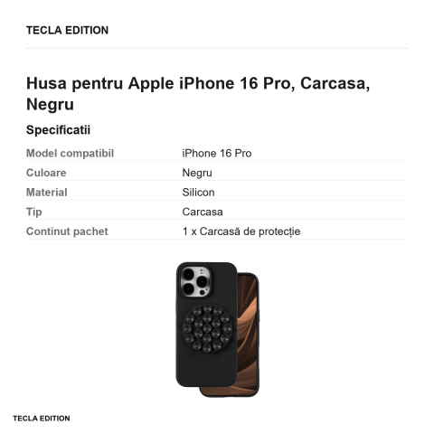 Husa Silicone Stick pentru Apple iPhone 16 Pro, Carcasa, Negru [2]