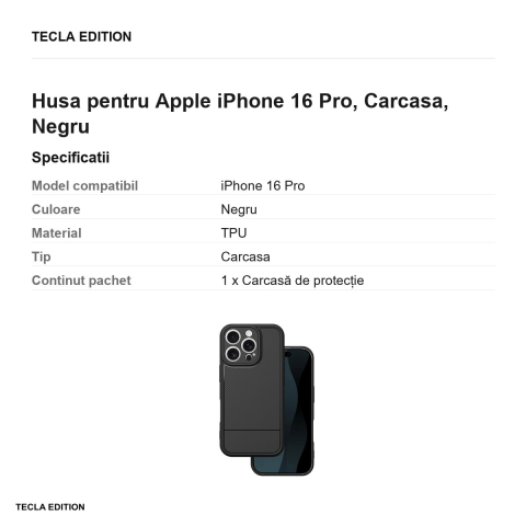 Husa Simple Carbon pentru Apple iPhone 16 Pro, Carcasa, Negru [2]
