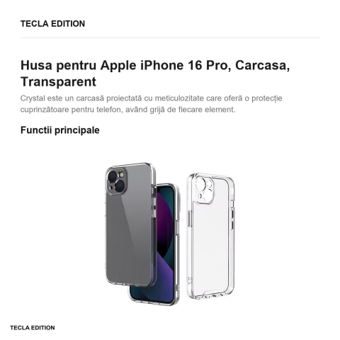 Husa Hybrid Crystal pentru Apple iPhone 16 Pro, Carcasa, Transparent [1]
