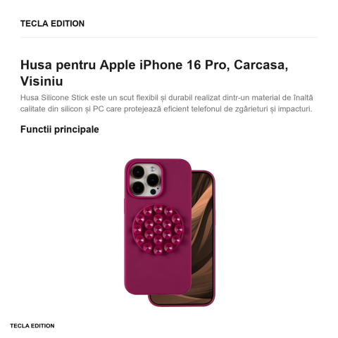 Husa Silicone Stick maroon pentru Apple iPhone 16 Pro, Carcasa, Visiniu [1]
