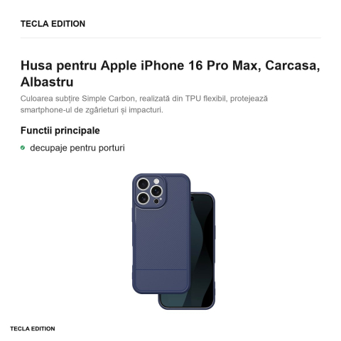 Husa Simple Carbon pentru Apple iPhone 16 Pro Max, Carcasa, Albastru [1]