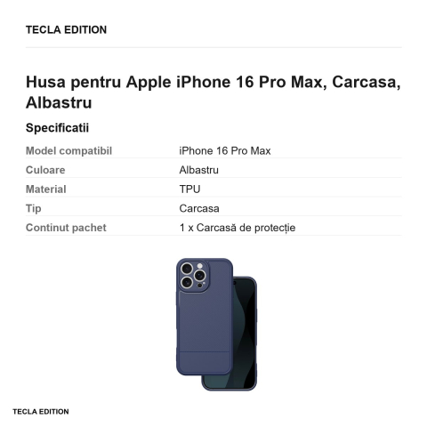 Husa Simple Carbon pentru Apple iPhone 16 Pro Max, Carcasa, Albastru [2]