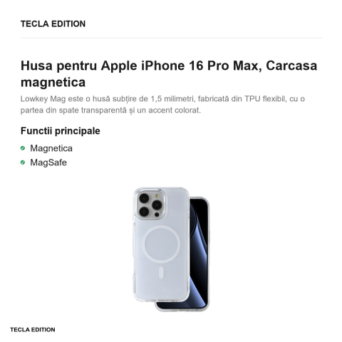 Husa Lowkey Mag pentru Apple iPhone 16 Pro Max, Carcasa magnetica, Alb [1]