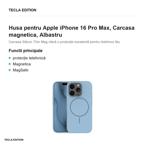 Husa Silicone Thin Mag pentru Apple iPhone 16 Pro Max, Carcasa magnetica, Albastru [1]
